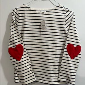J. Crew Black & white striped top with red hearts women's size  small NWT